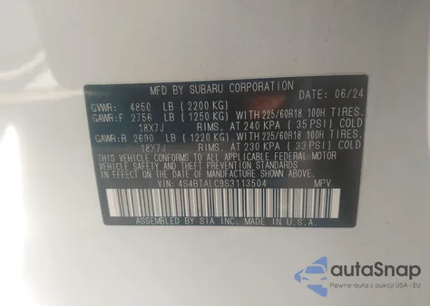 2025 Subaru Outback Onyx Edition from USA, damaged, VIN 4S4BTALC9S3113504